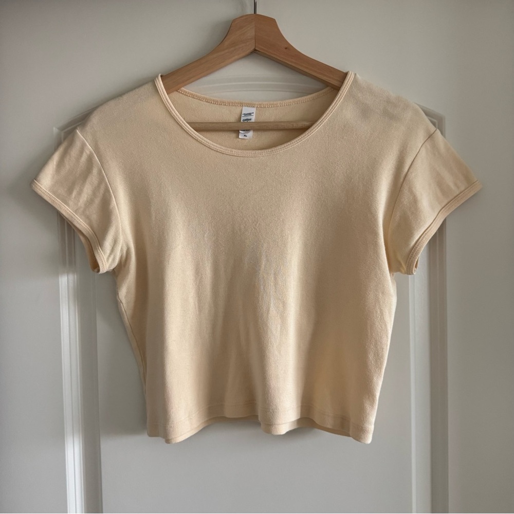 Los Angeles Apparel Cotton Baby Rib Crop Top XL Baby Yellow T-Shirt Cap Sleeve